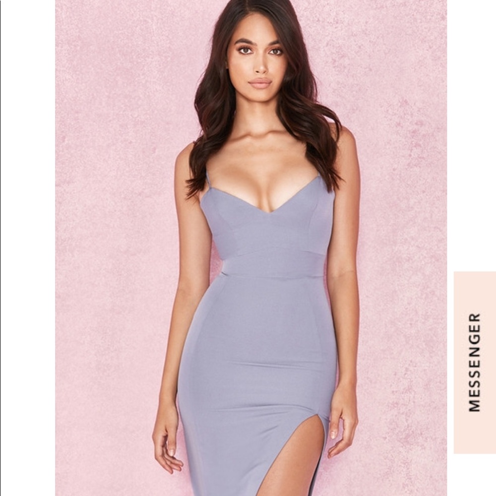 House of CB grey asymmetric cut bralet dress